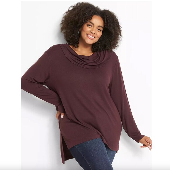 Lane Bryant Knit Cowl Neck Sweater -Merlot Color- Size 34/36 - Picture 1 of 9